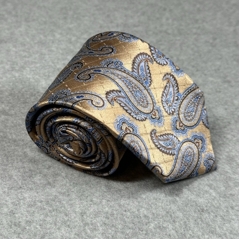 Jos A Bank Gold Blue Paisley Silk Tie Executive Collection Classic Mens 60x3.5in